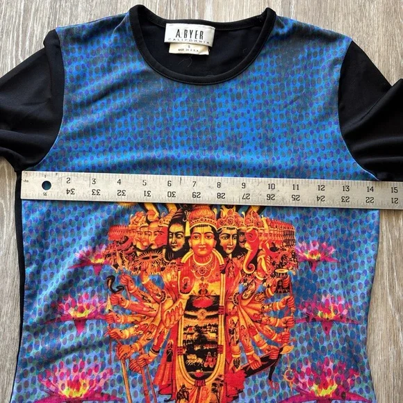 Vintage 90s Y2K A Byer Hindu Krishna Colorful Abstract Long Sleeve Top Size S - Picture 8 of 10